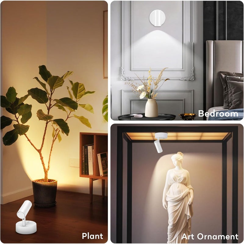 Lightess Spotlights Indoor with Remote, 6000mAh Wireless Spot Lights Indoor LED Uplighting with 3 Color Temperature, Rechargeable Battery Operated Spotlight for Plant Artwork Painting, 2 Pack White - Image 5